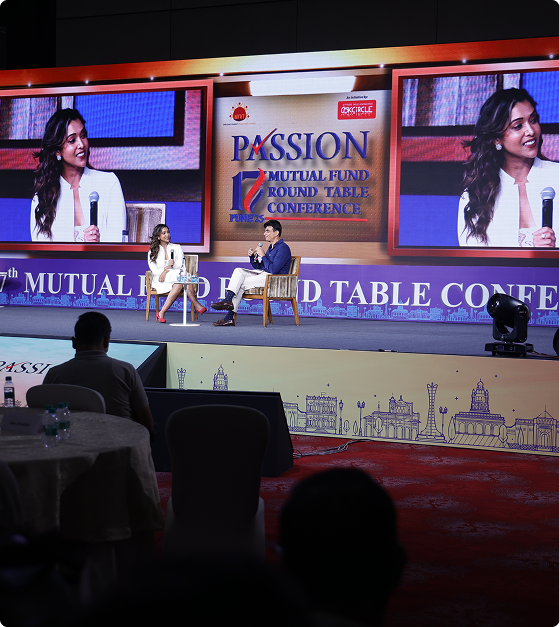 Mutual Fund Round Table Conference stage with Passion themed banner