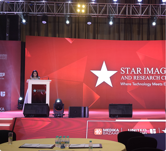 Star Imaging and Research Centre launch event with red-themed stage